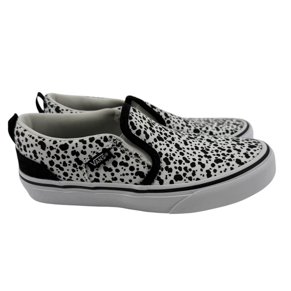 NEW Kids Vans Asher Slip On Dalmatian Print Shoes Size 2Y Casual Sneakers Skater